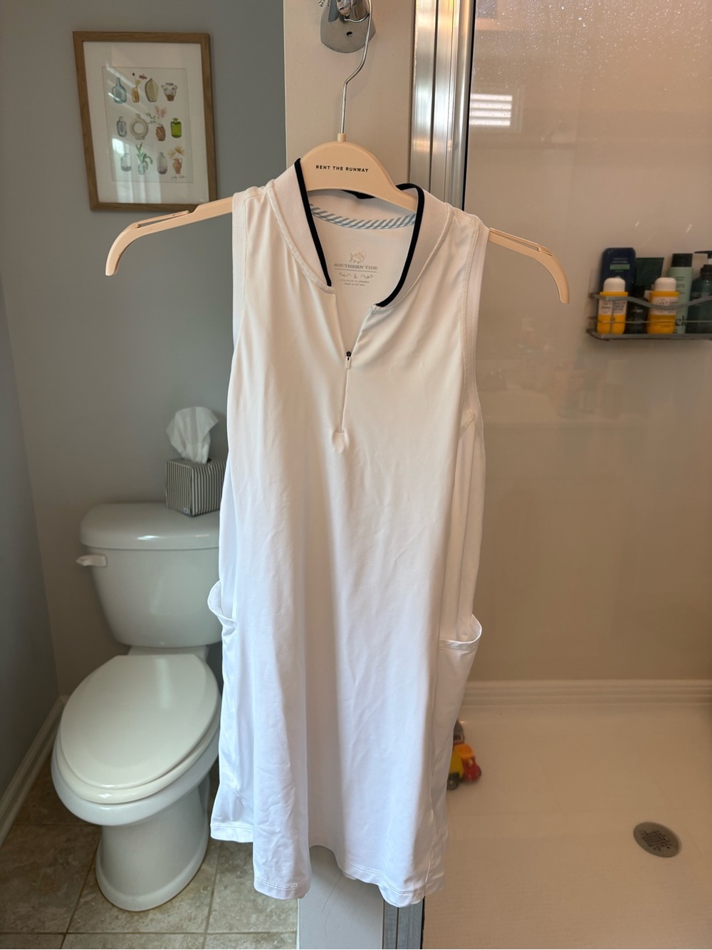 Southern Tide White Sleeveless Polo Dress with Navy Collar Trim